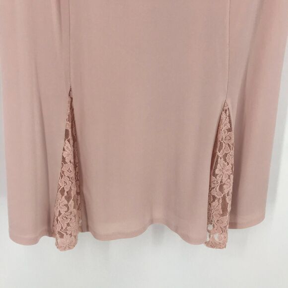 Vicky Tiel Dress Womens XL Pink Sheath Flutter Short Sleeve Flounce Hem Lace - Picture 2 of 7